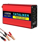 TATALIKEN 1200W(Rating power 500 W)Power Inverter DC 12V to AC 110V/120V Car Inverter with Car Cigarette Lighter Adapter 2 AC Outlets Dual USB LCD Display Red